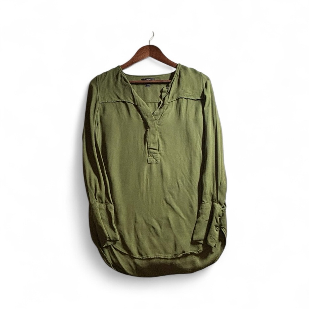 J. Crew Olive Green Women's Long Sleeve Blouse Size 0 V Neck